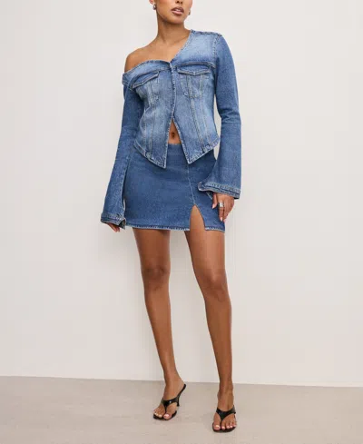 GOOD AMERICAN WOMEN'S DENIM THIGH-SLIT MINI DENIM SKIRT