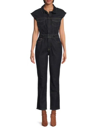 Good American Women's Denim Trucker Jumpsuit In Blue
