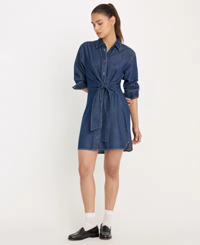 Good American Denim Wrap Shirt Dress In Blue