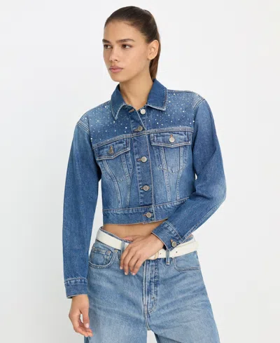 Good American Women's Essential Crop Denim Jacket In Blue
