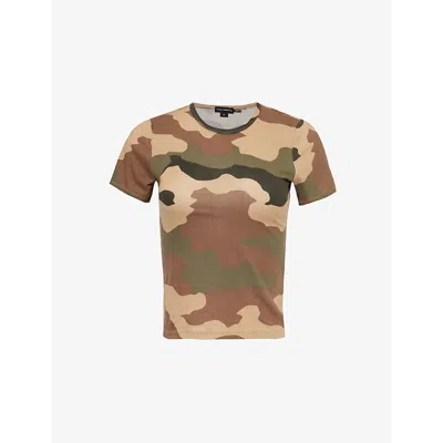 Good American Womens Fatigue Green Camo001 Camouflage-print Slim-fit Cotton-jersey T-shirt
