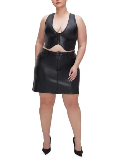 Good American Women's Faux Leather Miniskirt In Black
