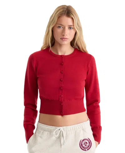 Good American The Fine Knit Cardigan In Red