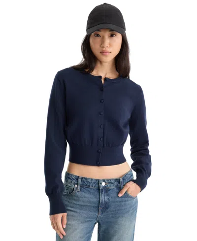 Good American Women's Fine Knit Crewneck Cardigan In New Navy