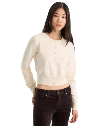 Good American Women's Fine Knit Crewneck Cardigan In Pearl