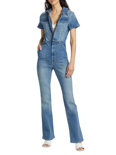 Good American Women's Fit For Success Stretch Denim Jumpsuit In Blue
