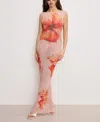 Good American Gauze Mesh Maxi Dress Mauve Tropical Hibiscus