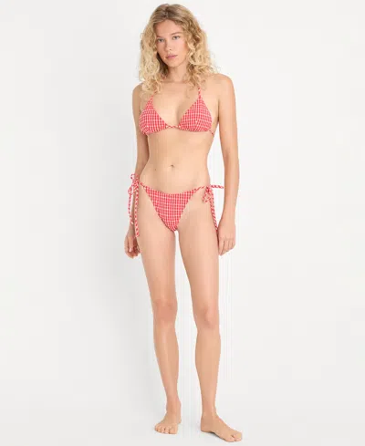 Good American Women's Gingham String Swim Bikini Bottoms In Pink