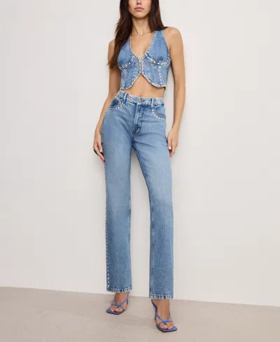 Good American Women's Good Icon Studded Straight-leg Jeans In Indigo