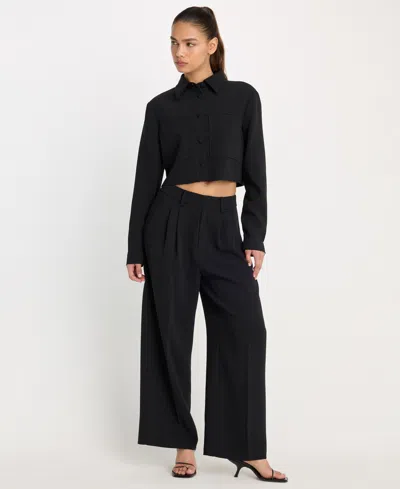 Good American Women's High-rise Cropped Wide-leg Trousers In Black