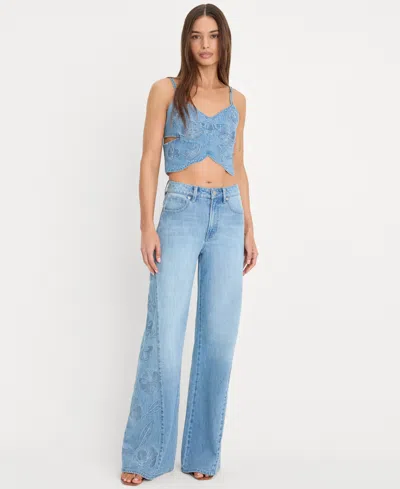 Good American Women's High-rise Wide-leg Embroidered Jeans In Animal Print