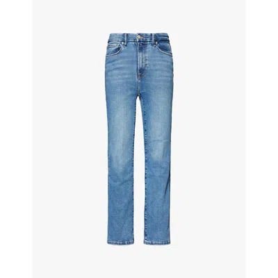 Good American Womens Indigo316 Faded-wash Straight-leg Mid-rise Stretch-denim Blend Jeans