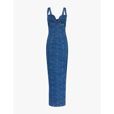 Good American Womens Indigo637 Sweetheart-neck Corset Stretch-denim Blend Midi Dress
