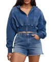 Good American Jeanius Crop French Terry Zip Hoodie In Indigo900