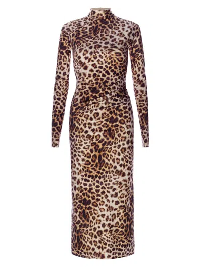 Good American Women's Leopard Print Satin Shine Midi-dress In Brown