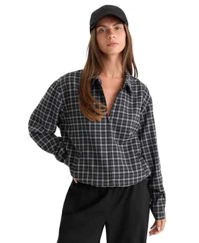Good American The Lightweight Bomber Charcoal Plaid In Multi