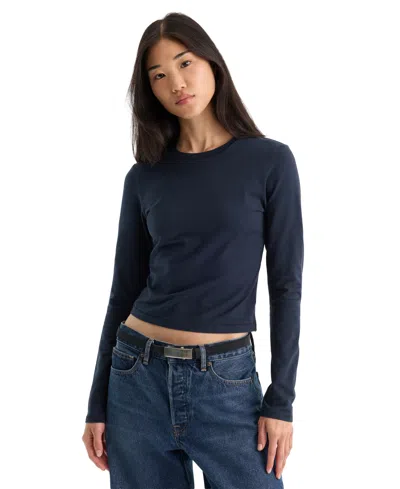 Good American The Long Sleeve Baby Tee In Blue