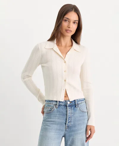 Good American Women's Long-sleeve Collared Cardigan In White