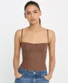 Good American Mesh Bustier Thong Bodysuit Saddlewood In Brown