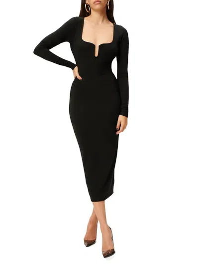 Good American Women's Midi Knit Bodycon Dress In Black