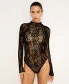 Good American Womens Long-sleeves Mock-neck Lace Bodysuit Black001 In Black