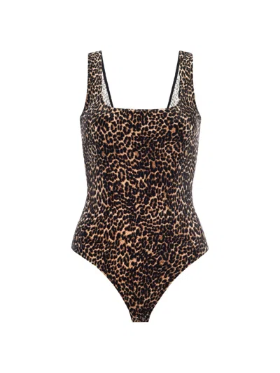 Good American Women's Modern Leopard-print Velvet Bodysuit In Green