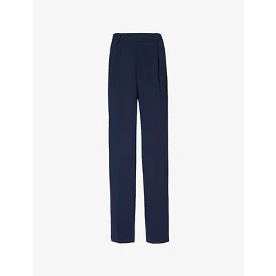 Good American Womens New Navy002 Luxe Pleated Straight-leg High-rise Woven Trousers