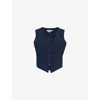 Good American Womens New Navy002 Luxe V-neck Single-breasted Woven Waistcoat In New Navy002