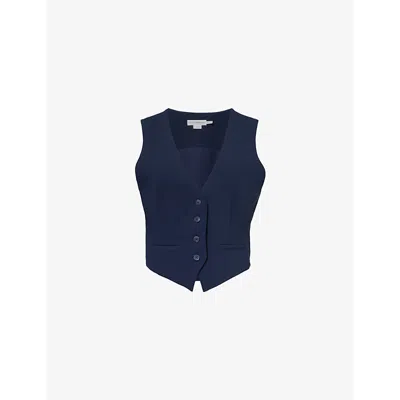 Good American Womens New Navy002 Luxe V-neck Single-breasted Woven Waistcoat