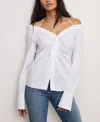 Good American Womens Off-shoulder Knot Cotton-poplin Top White001 In White