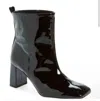 Good American Women's Patent Leather Block Heel Booties In Black In Black