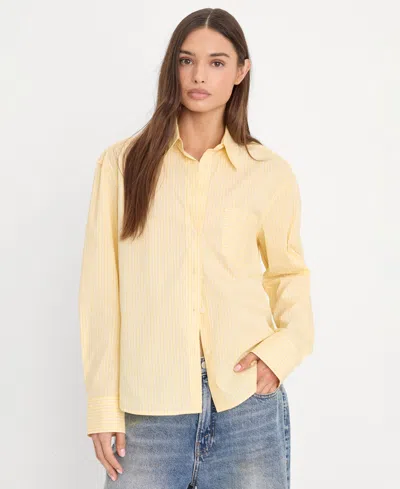 Good American Boxy Stripe Cotton Poplin Blend Button-up Shirt In Yellow
