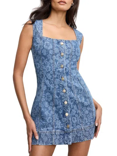 Good American Women's Power Floral Stretch-cotton Denim Minidress