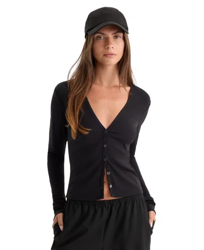 Good American Women's Rib V-neck Button-front Cardigan In Yellow