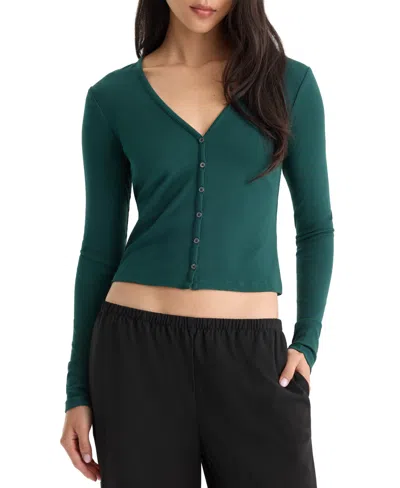 Good American Women's Rib V-neck Button-front Cardigan In Green