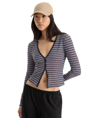 Good American Women's Rib V-neck Button-front Cardigan In Ivory Stripe