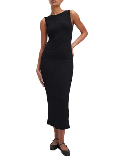 Good American Women's Shine Rib Sleeveless Maxi Dress In Black