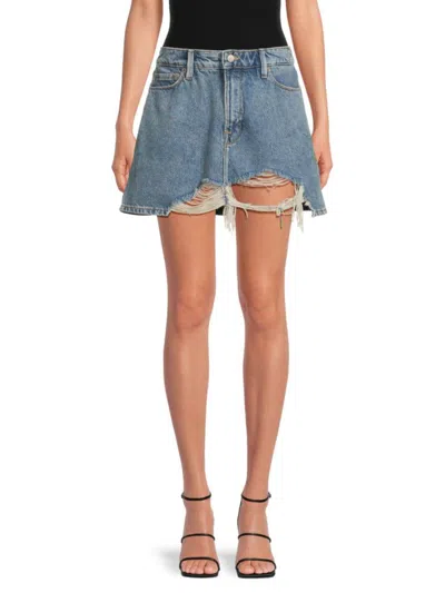 Good American Women's Shredded Denim Miniskirt In Blue