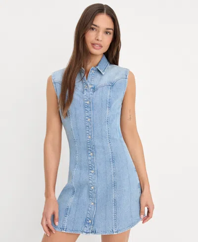 Good American Women's Sleeveless Collared Neck Denim Dress In Blue