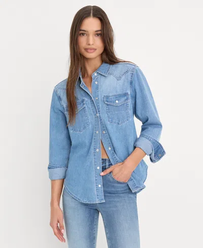 Good American Women's Slim-fit Long-sleeve Denim Shirt In Blue
