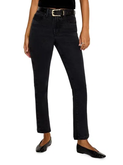 Good American Women's Soft Tech Good Legs Mid-rise Straight-leg Jeans In Black
