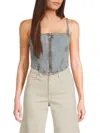 Good American Womens Cropped Shoulder-straps Denim-blend Top Indigo762
