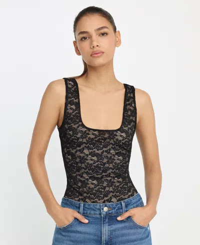 Good American Women's Stretch Lace Scoop Neck Tank Bodysuit, Regular & Plus Size In Black