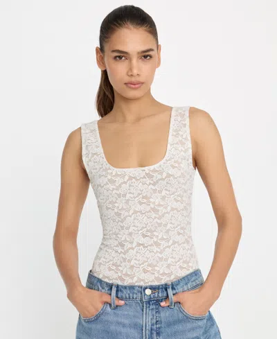 Good American Women's Stretch Lace Scoop Neck Tank Bodysuit, Regular & Plus Size In Gray