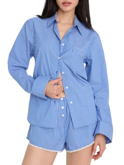 Good American Classic Boxy Poplin Button-up Shirt In Blue