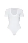 Good American Women's Super Stretch Deep V-neck Bodysuit In White In White