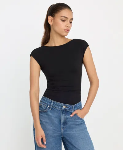 Good American Super Stretch Open Back Bodysuit In Black
