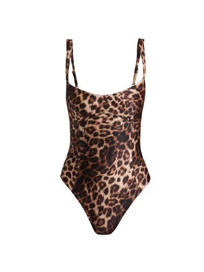 Good American Women's Sweetheart Satin Leopard Bodysuit In Fierce Leopard