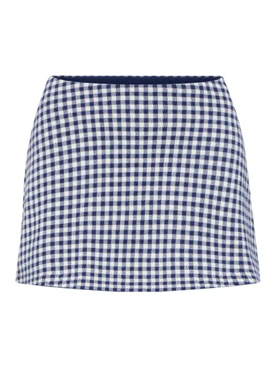 Good American Womens Navy Gingham The Keepsake Gingham-print Knitted Mini Skort In Blue