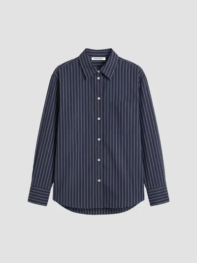 Good American Women's The Poplin Striped Cotton Shirt In Blue